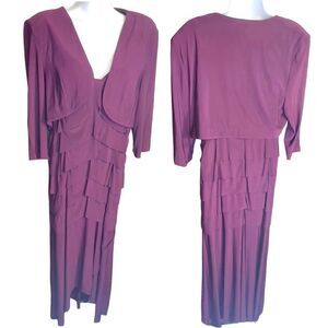 Alex Evenings Dress 16W Two Piece Burgundy Special Occasion Layered Dress